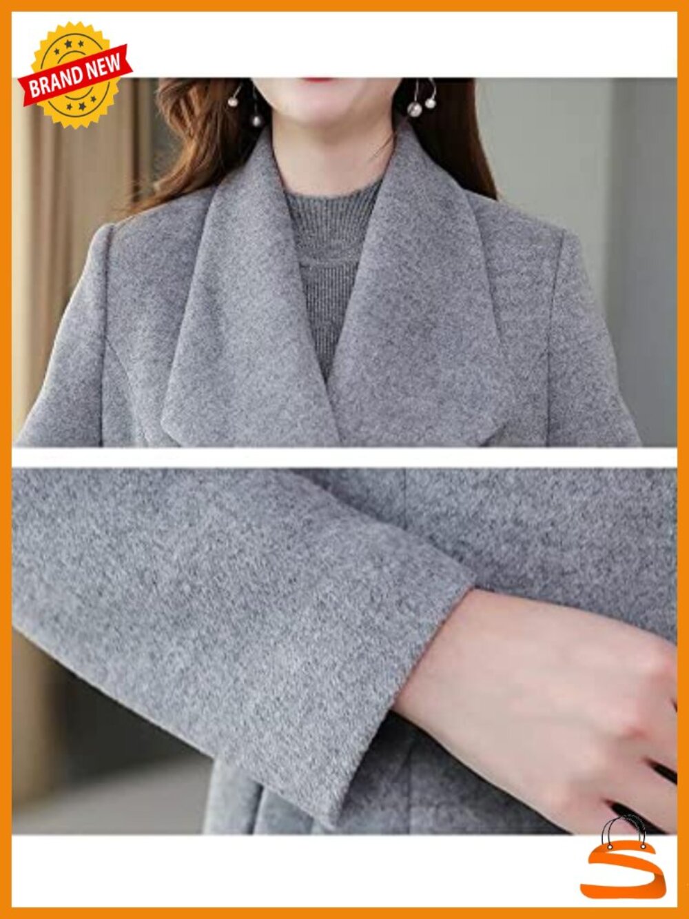 Shawl Collar Long Wool Coat Double Breasted Trench Coat - Picture 6 of 6
